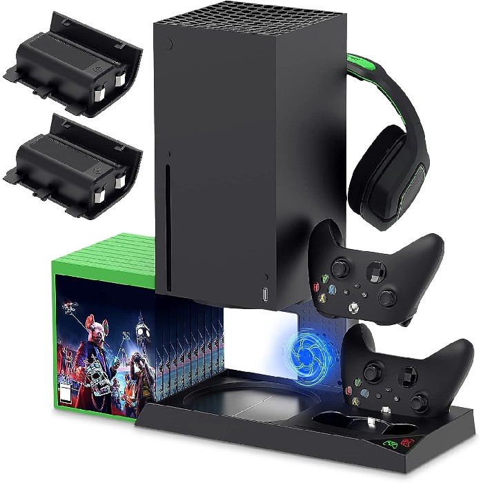 Cooling Stand Compatible with Xbox Series X, Charging Station Dock with 1400mAh Rechargeable Battery